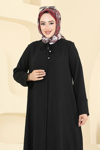 moda selvim Abaya 1361BM387 Black - Thumbnail