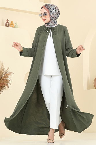 moda selvim Abaya 1361BM387 Khaki - Thumbnail