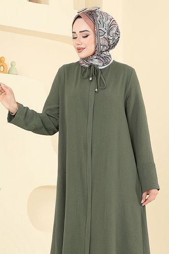 moda selvim عباءة اخضر عفني 1361BM387 - Thumbnail