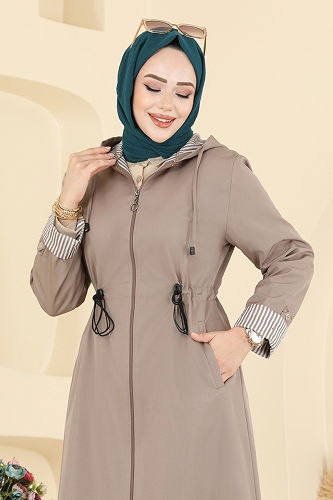 moda selvim عباءة بيج 1401ORG1169 - Thumbnail