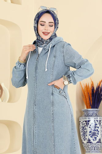 moda selvim عباءة جينز فاتح 1417ORG1169 - Thumbnail