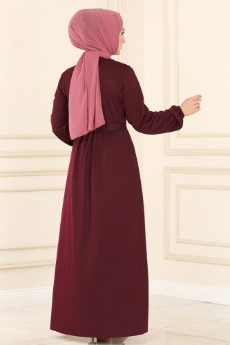 moda selvim Abaya 1501UKB139 Claret Red - Thumbnail