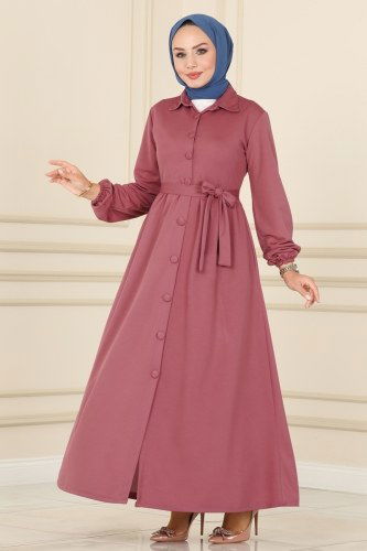 moda selvim Abaya 1501UKB139 Dried Rose - Thumbnail