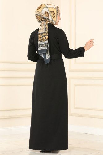 moda selvim Abaya 1505UKB139 Black - Thumbnail