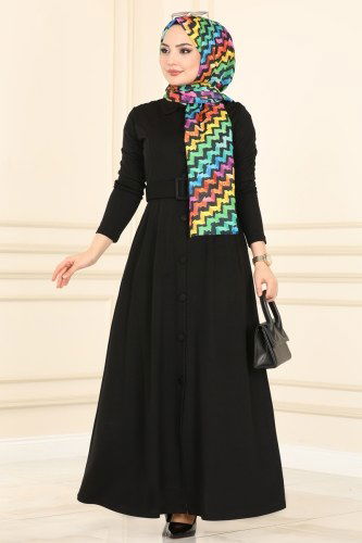 moda selvim Abaya 1506UKB139 Black - Thumbnail