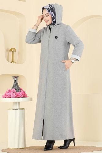 moda selvim عباءة رمادي 158ART1138 - Thumbnail