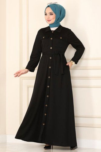 moda selvim Abaya 1650SH396 Black - Thumbnail