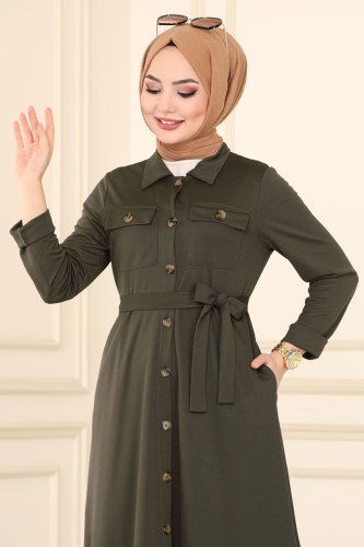 moda selvim Abaya 1650SH396 Khaki - Thumbnail