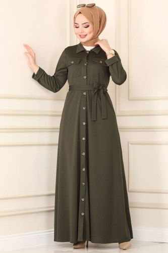 moda selvim Abaya 1650SH396 Khaki - Thumbnail