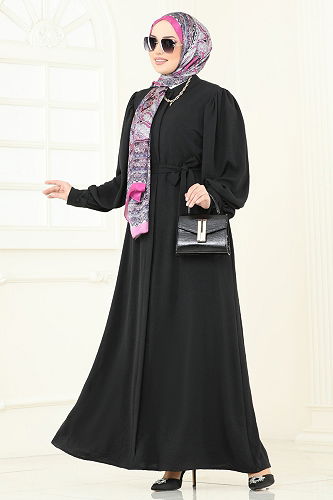 moda selvim عباءة أسود 1721S324 - Thumbnail