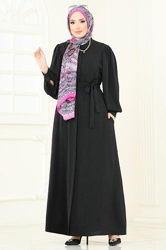 moda selvim عباءة أسود 1721S324 - Thumbnail