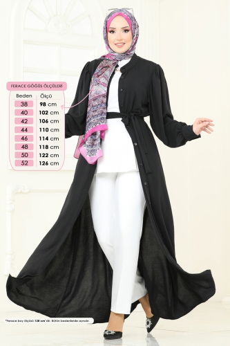 moda selvim عباءة أسود 1721S324 - Thumbnail