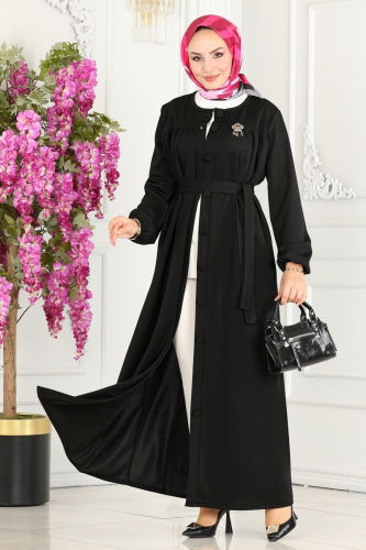 moda selvim Abaya 1907UKB139 Black - Thumbnail