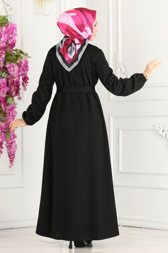 moda selvim Abaya 1907UKB139 Black - Thumbnail