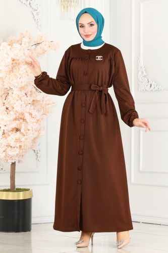 moda selvim Abaya 1907UKB139 Brown - Thumbnail