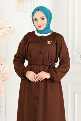 moda selvim Abaya 1907UKB139 Brown - Thumbnail