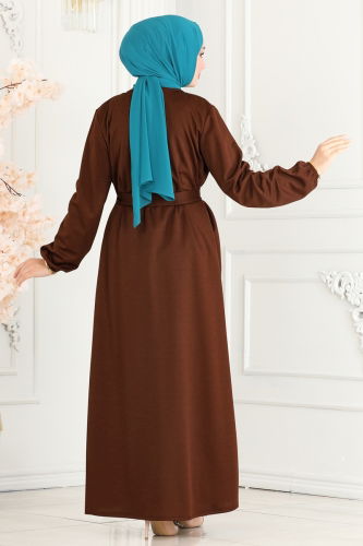 moda selvim Abaya 1907UKB139 Brown - Thumbnail