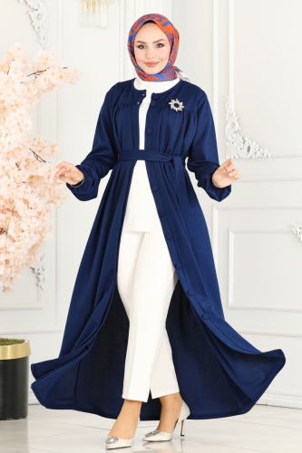 moda selvim Abaya 1907UKB139 Navy Blue - Thumbnail