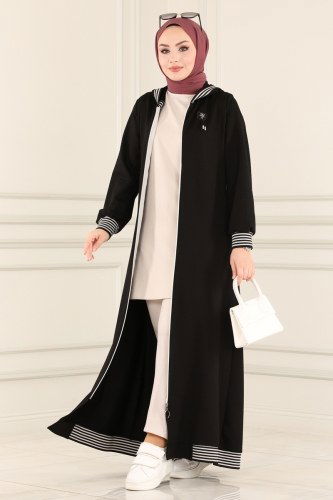 moda selvim Abaya 1917FON792 Black - Thumbnail