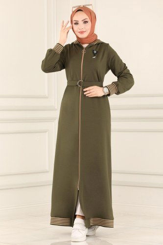 moda selvim Abaya 1917FON792 Khaki - Thumbnail