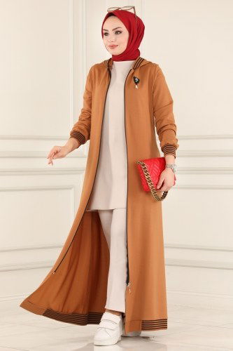 moda selvim Abaya 1917FON792 Tan - Thumbnail