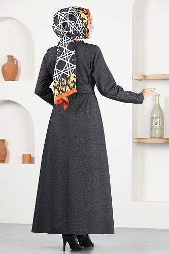 moda selvim Abaya 191DVL817 Anthracite - Thumbnail