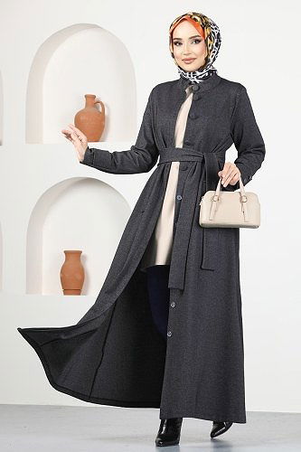 moda selvim Abaya 191DVL817 Anthracite - Thumbnail