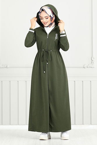 moda selvim Abaya 1977FON1064-M Khaki - Thumbnail