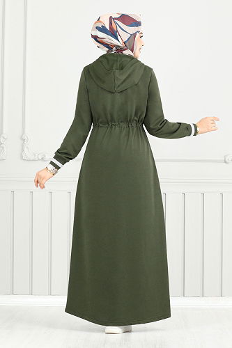 moda selvim Abaya 1977FON1064-M Khaki - Thumbnail