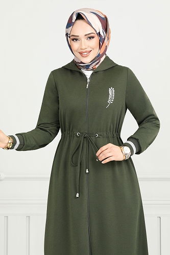 moda selvim عباءة اخضر عفني 1977FON1064-M - Thumbnail