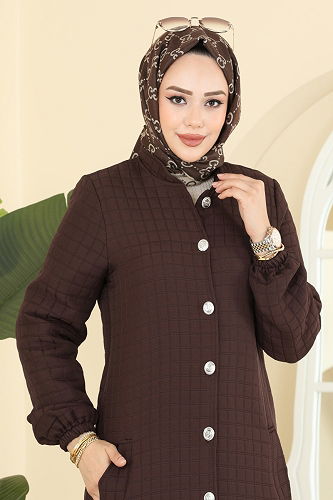 moda selvim عباءة بني غامق 1981TRT545 - Thumbnail
