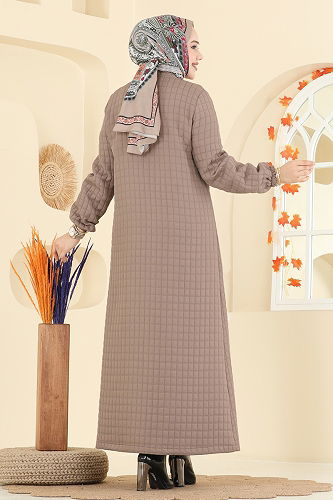 moda selvim عباءة بيج غامق 1981TRT545 - Thumbnail