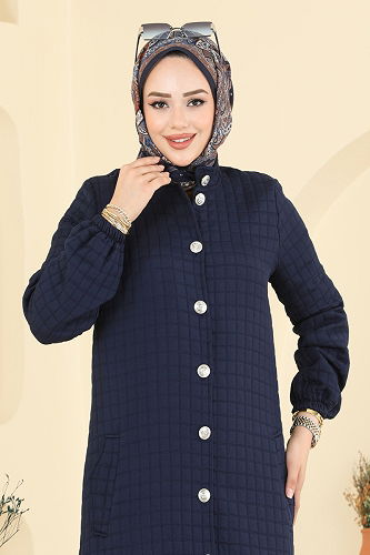 moda selvim Abaya 1981TRT545 Navy Blue - Thumbnail