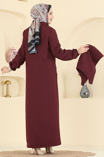 moda selvim Abaya 1998TRT545 Burgundy - Thumbnail