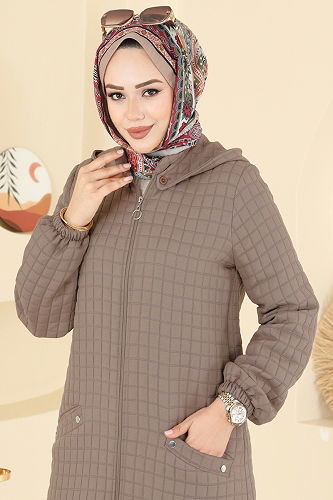 moda selvim عباءة بيج غامق 1998TRT545 - Thumbnail