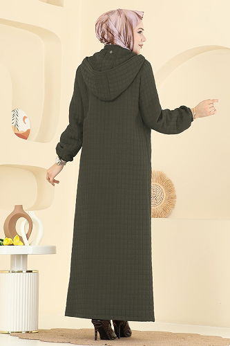 moda selvim عباءة اخضر عفني 1998TRT545 - Thumbnail