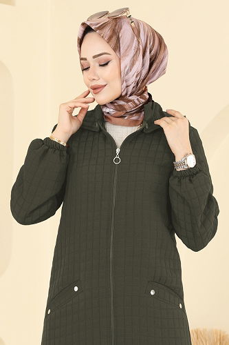 moda selvim عباءة اخضر عفني 1998TRT545 - Thumbnail