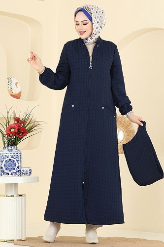 moda selvim Abaya 1998TRT545 Navy Blue - Thumbnail