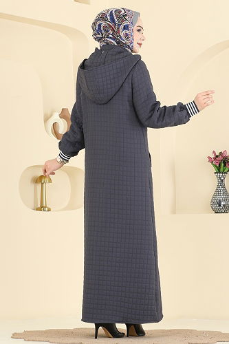 moda selvim عباءة رمادي غامق 199TRT545 - Thumbnail