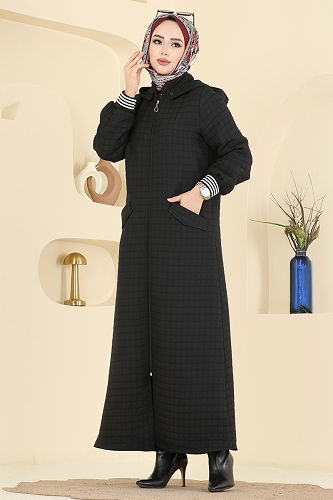 moda selvim Abaya 199TRT545 Black - Thumbnail