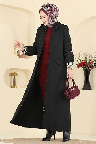 moda selvim عباءة أسود 199TRT545 - Thumbnail