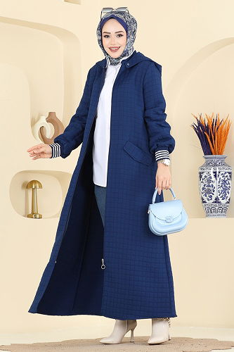 moda selvim عباءة أزرق غامق 199TRT545 - Thumbnail