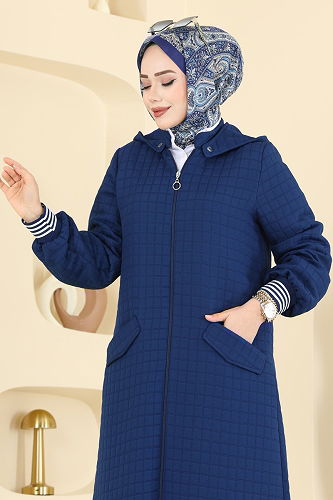 moda selvim عباءة أزرق غامق 199TRT545 - Thumbnail