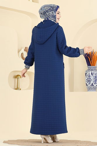 moda selvim عباءة أزرق غامق 199TRT545 - Thumbnail