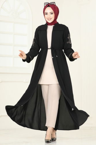 moda selvim Abaya 2001OZT1013 Black - Thumbnail