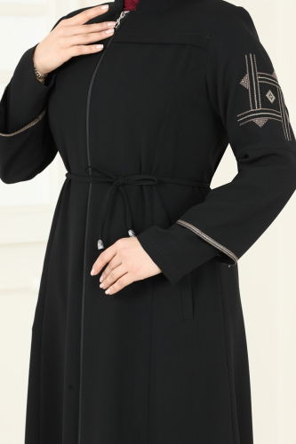 moda selvim Abaya 2001OZT1013 Black - Thumbnail