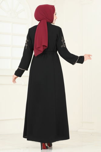 moda selvim Abaya 2001OZT1013 Black - Thumbnail