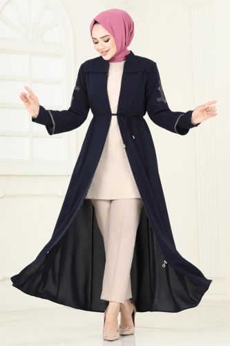 moda selvim Abaya 2001OZT1013 Navy Blue - Thumbnail