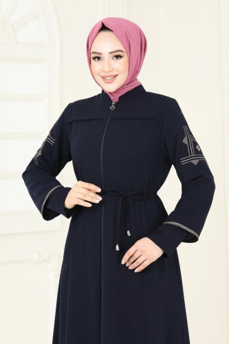 moda selvim Abaya 2001OZT1013 Navy Blue - Thumbnail