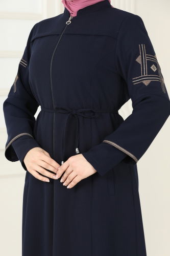 moda selvim Abaya 2001OZT1013 Navy Blue - Thumbnail